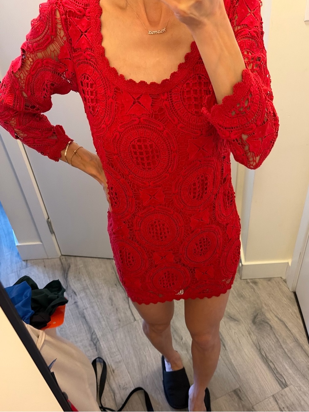 French Connection Red Crochet Mini Dress
